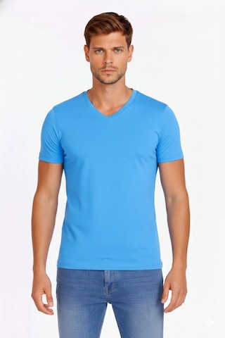Barlashive Erkek Body T-shirt V Yaka Slim Fit Likralı Kısa Kol Tişört - Açık Mavi Çok Renkli
