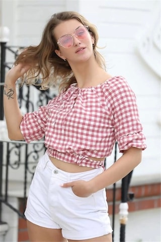 Lodmela Bağlama Detaylı Crop Bluz 1736gül Kurusu