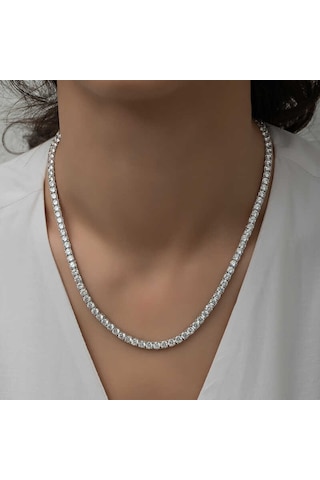 Artsmagazinmücevher Gümüş 6 Mm Beyaz Taşlı Su Yolu Kadın Kolye