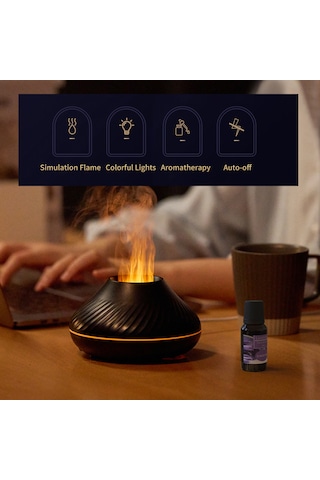 Aubyhe Ev İçin Otomatik Kapatma Özelliğiyle 7 Renkli Işıklı Simülasyon Alevli Aromaterapi Nemlendirici