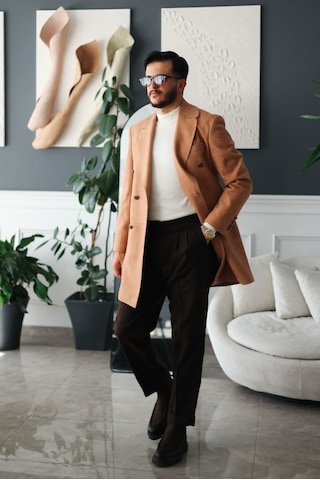 Avni Ceylan Premium Orange Slim Fit Erkek Kaşe Kaban Turuncu