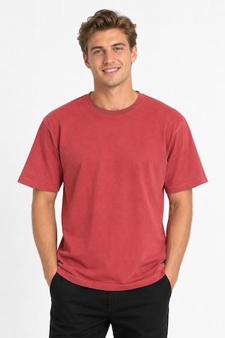 Vasto Moda Erkek Oversize Kalın Dokulu %100 Organik Pamuk Bisiklet Ribana Yakalı Kiremit T-shirt