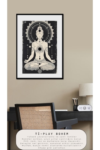 Bohem Tablo Meditasyon Enerjisi Spiritüel Tek Renkli Vintage Bohem Duvar Sanatı Çerçevesiz Poster