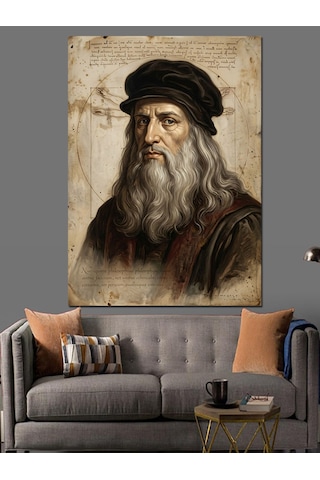 Leonardo Da Vinci Sanatsal Portre Çizimi Dekoratif Kanvas - Mdf Ahşap Tablo