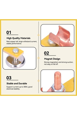 Yuntech01 300a Bakır Tel Uçlu İki Yönlü Manyetik Toplama Aleti - Kaynak Makinesi İçin Profesyonel Levha Tamiri Toplama Zıpkası