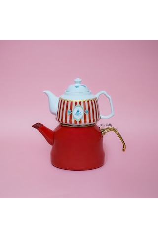 Bellisima Emaye Royal Porselen Demlikli Çaydanlık Pembe