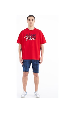 Tommy Life Kırmızı Yazı Nakışlı O Yaka Oversize Erkek T-shirt - 88223 001