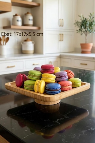 Atbyhome Doğal Ahşap Kare Ayaklı Sunumluk İkramlık Stand 17x17 Cm
