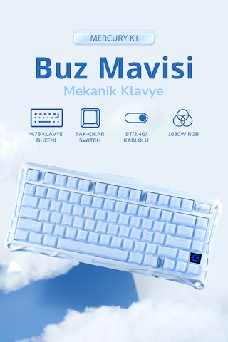 Gravastar Mercury K1 Rgb Kablosuz Mekanik Gaming Klavye, Alüminyum Çerçeveli, İngilizce Q, Special E