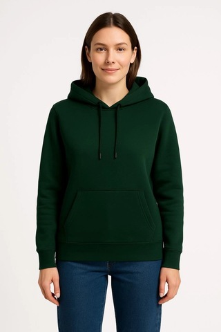 Primemagazam Kadın 3 İplik Pamuklu Kapüşonlu Kanguru Cepli Sweatshirt Hoodie - Haki Çeşitli