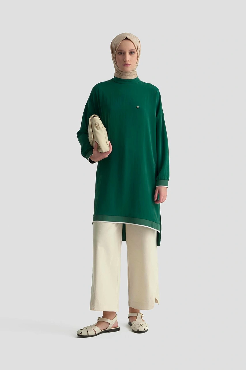 Armine Trend Kolları Ribanalı Arkadan Uzatmalı Basic Tunik-zümrüt 25yt449 Zümrüt