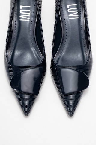 Brıana Lacivert Çizgili Tokalı Kadın Topuklu Ayakkabı Lacivert