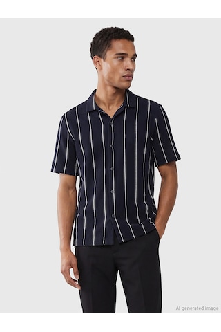 Lcw Vision Lacivert Regular Fit Kısa Kollu Çizgili Erkek Gömlek