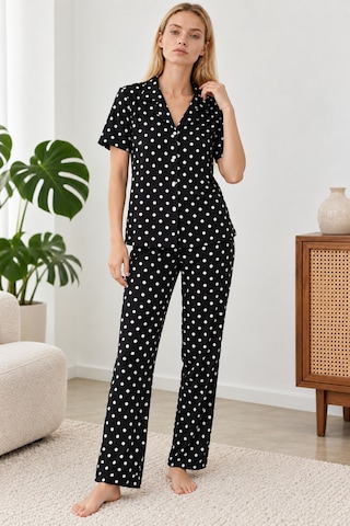 Womanandkids Night Siyah Kadın Desenli Kısa Kollu Pijama Takımı 4813