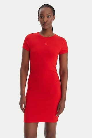 Calvin Klein Kısa Kollu Pamuklu Contour 1x1 Fitilli Kadın Kırmızı Elbise Lv047b266g-vmt Kırmızı