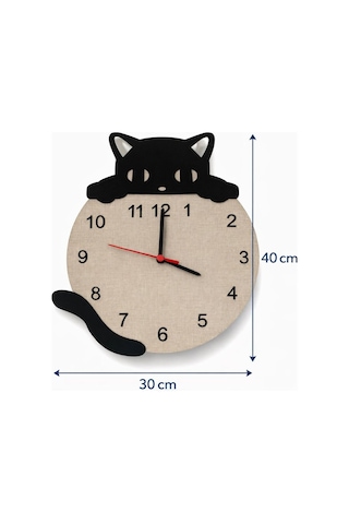 Arliadesign Kedi Figürlü Ahşap Dekor Hediyelik Duvar Saati / 6 Mm Mdf
