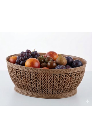 Yuvarlak Örgü Sepet 3,5 Lt Round Knitting Basket 3,5 L Kahverengi
