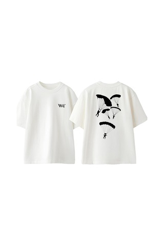 Thewert Yamaç Paraşütçüler Çizim Tasarım Sırt Baskılı Pamuk Beyaz Oversize T-shirt