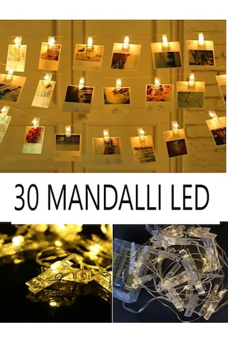 30 Mandallı Sarı Ve Gün Işığı Led Pano Ve Resim Tutturmalı Işıklı Fotoğraf Mandalı Işıklı Led 1