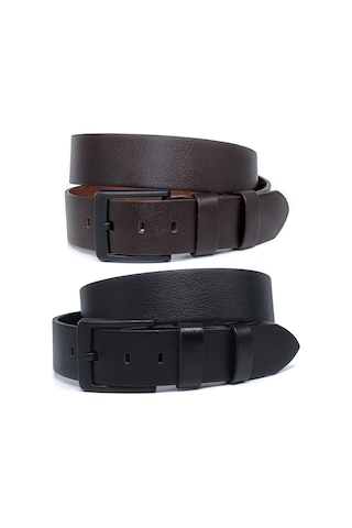 Livize 2'li Siyah-Kahverengi Manda Derisi Erkek Kot Kemeri 4.5CM Çok Renkli