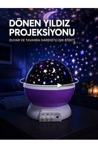 Yıldız Projeksiyon Lambası Döner Başlıklı Renkli Çocuk Odası Gece Işığı Antrasit Melanj