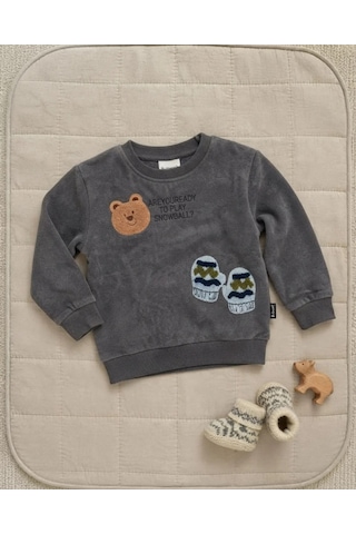 Tuffy Erkek Bebek Antrasit Snowball Temalı Sweatshirt Rahat Kalıp