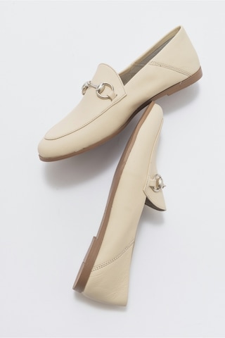 Luvishoes F03 Ekru Bej Cilt Deri Kadın Babet Bej - Ekru