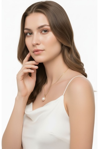 Üç Tırnaklı Pırlantalı 0,15 Karat Doğal İnci Kolye 3 Mm Sarı 3 Mm