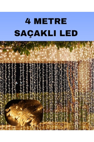 4 Metre Icicle Şelale Led Perde Işık Nrzsnt - 79 Sarı Aydınlatma Sıcak