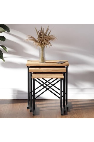 Ceramical Metal Ayaklı Eco X Zigon Sehpa - Atlantik Çam - 54x35x53 Cm Atlantik Çam