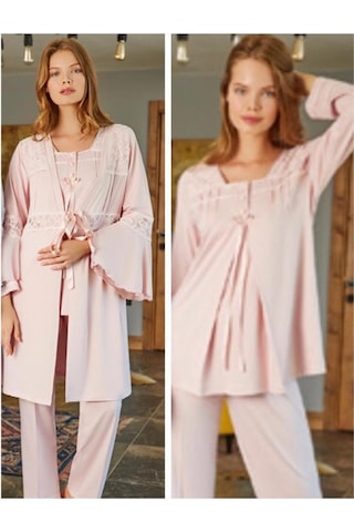 Birolgaye Bone Club 5103 Pudra Hamile Lohusa 3 Lü Pijama Sabahlık Tk