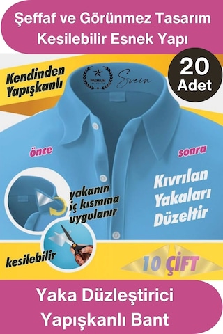 Yaka Yaka Düzleştirici Yapışkanlı Balin 20 Adet Şeffaf Gömlek Yaka Destek Bandı Tshirt Polo Tişört
