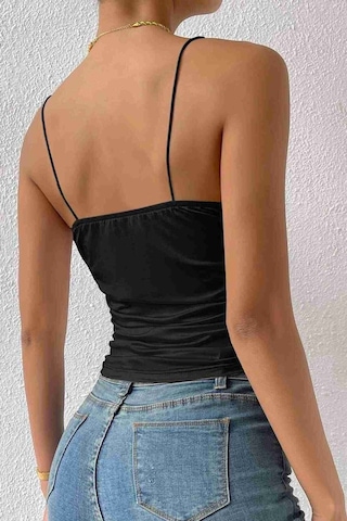 Merry See Kadın Kolsuz Askılı Degaje Yaka Bluz Crop Siyah 001