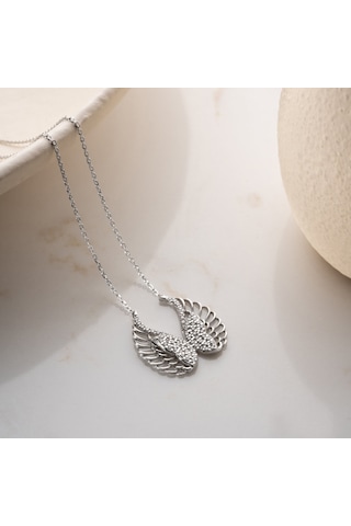 Vaoov 925 Ayar Gümüş Taşlı Kanatlı Melek Kolye Silver
