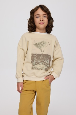 Panço Erkek Çocuk Baskılı Bej Sweatshirt Krem