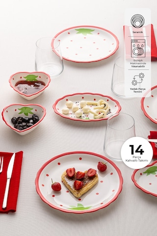 Emsan Loveberry 14 Parça 6 Kişilik Kahvaltı Takımı Kırmızı
