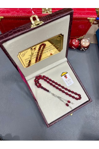 Tesbih Hanesi Ateş Kehribar Tesbih Harfli Kişiye Özel Seri Sıkma Kehribar Tesbih Usta Işi Tesbih Gümüş Kaplama Kırmızı