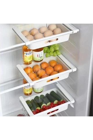 2 Adet Dolap İçi Ayarlanabilir Askılı Raf, Buzdolabı Akordiyon Süzgeçli Saklama Organizer 2 Adet Beyaz