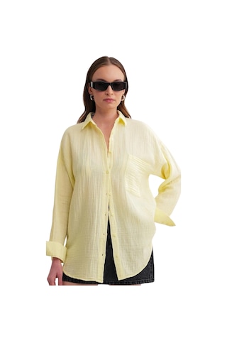 Kadın Oversize Basic Cepli Müslin Gömlek Sarı Kadın Oversize Basic Cepli Müslin Gömlek Sarı