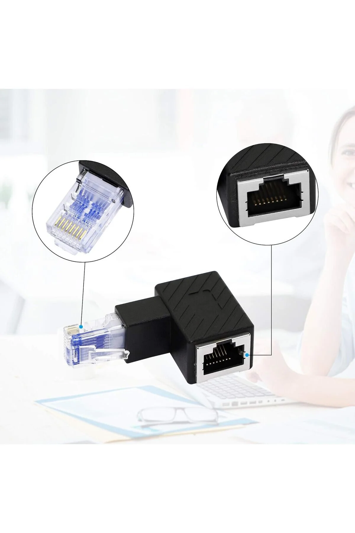 Rj45 Erkek-dişi Uzatma Ağ Konnektörü Gigabit Destekli L Tipi Rj45 Dişi Erkek 90 Derece Cat İnternet Ethernet Kablo Uç Çevirici Adaptör