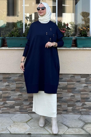 Rabia Şamlı Melda Triko Tunik Lacivert Çok Renkli