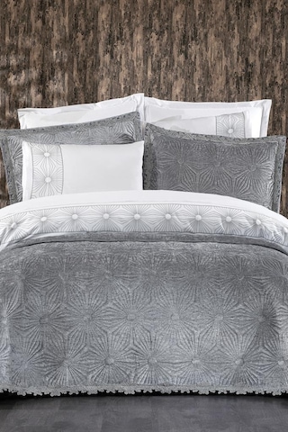 Blenda Lüx Nakışlı Çeyiz Paketi 9 Parça Gri Gri