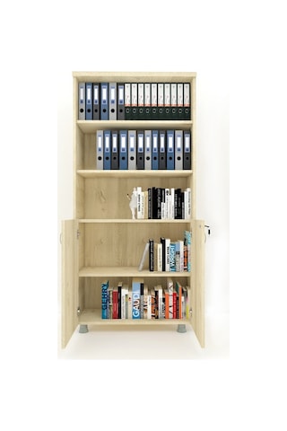 Modüler Dünyası Kapaklı Kitaplık Dosya Dolabı Meşe - 80X38X188 Meşe