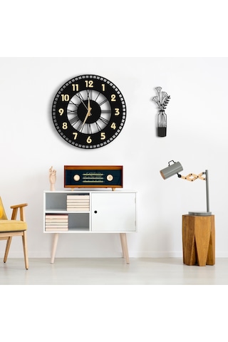 50X50 Dekoratif Gold Duvar Saati + Tablo 35 Cm Hediye (506351727) Siyah