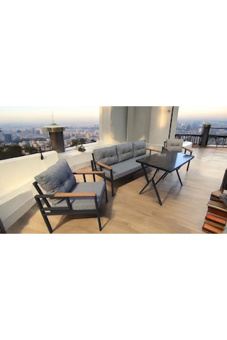 Pimango Pi Elize Bahçe Balkon Mobilyası Gri 3+1+1 Ve Perla Masa Gri