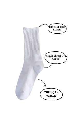 6'lı Beyaz Tenis Düz Çorap Beyaz