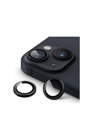 iPhone Uyumlu 14 / iPhone Uyumlu 14 Plus Kamera Camı Lens Koruyucu Halka Set - Siyah