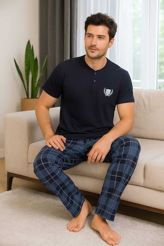 Tenra Erkek Pijama Takımı %100 Pamuk Kısa Kollu Lacivert