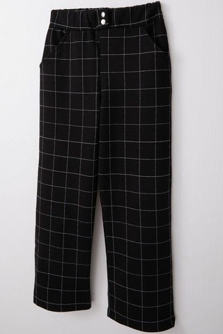 Breeze Kız Çocuk Kare Desenli Pantalon 8-14 Yaş, Siyah Siyah
