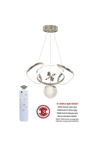 Ransom 3 Renk Toplu Kumandalı Krom Gümüş Dimmerli Led Avize Dron Ledli Avize Gri